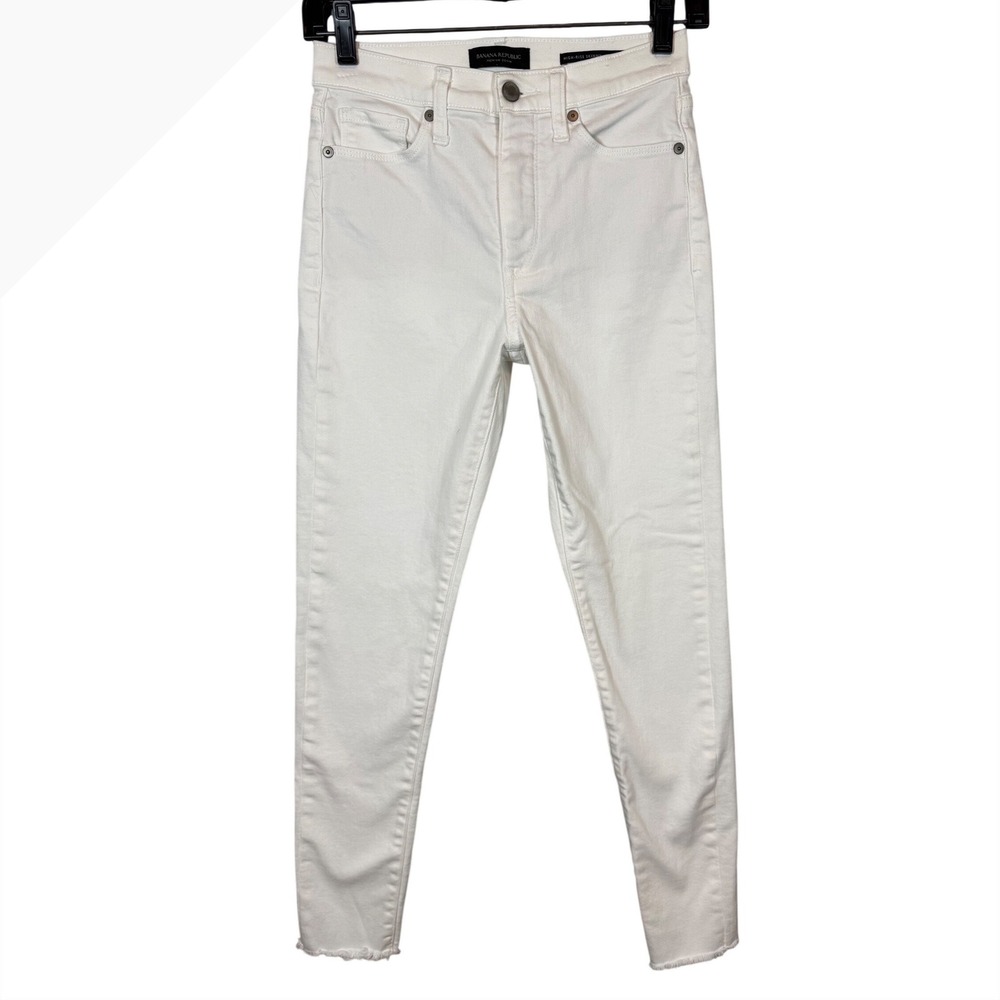 BANANA REPUBLIC High-Rise Skinny White Jeans Raw Hem Women's Size 25